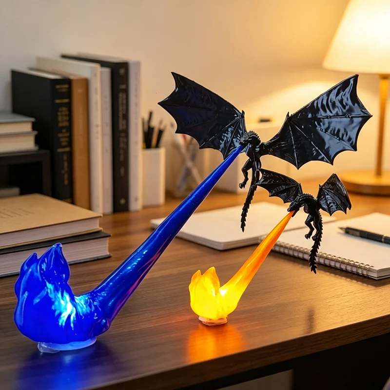 Dragon Flame Decor 3D Flame Bookshelf Nook Light Flying Fire Statue Unique Halloween Gift for  Lovers