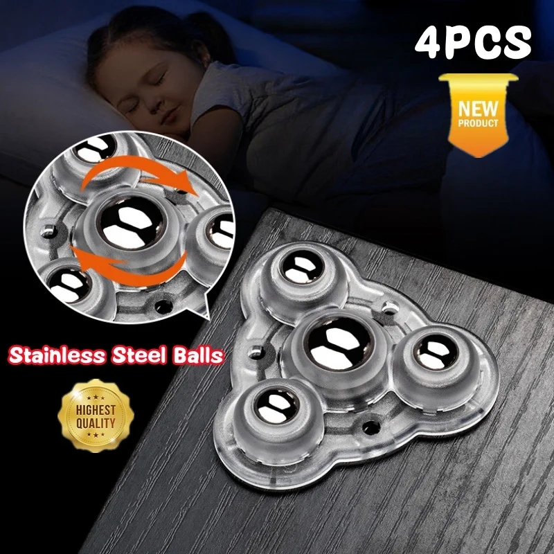 New 4Pcs Self Adhesive Mute Ball Pulley Universal Wheel Load 300Kg Furniture Casters Wheels Stainless Steel Wheel 360° Rotation