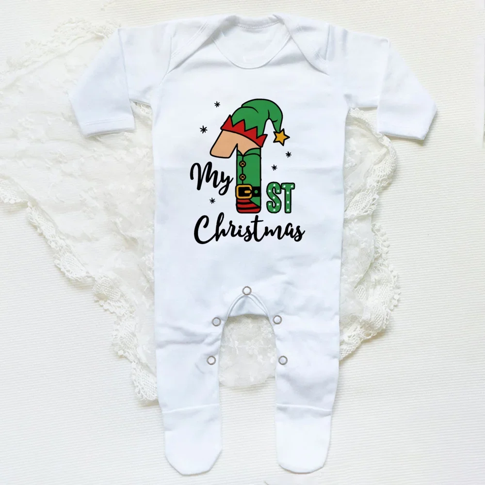 1st Christmas Babygrow Sleepsuit Boys Girls Cute Clothes Baby First Christmas Gift Toddler Xmas Sleepsuit Baby White Bodysuit