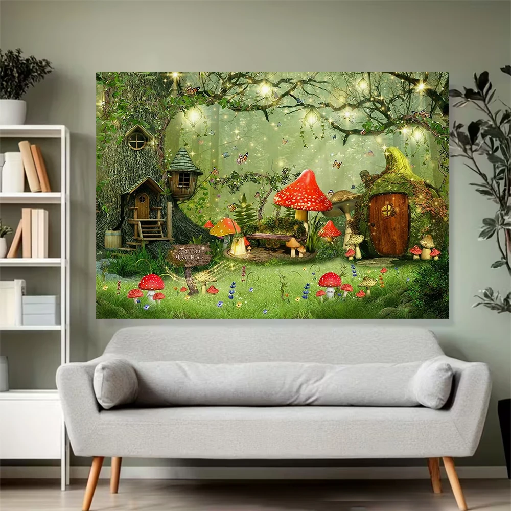 خرافة مسحور الغابات خلفية التصوير الفوتوغرافي بلاد العجائب حالمة الغابة الفطر الطفل حفلة عيد ميلاد الديكور خلفية الدعامة
