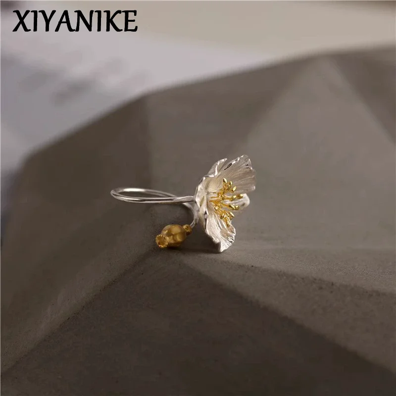 XIYANIKE Sweet Golden Pistil Flower Finger Rings For Women Girl Summer Fashion New Jewelry Gift Party Beach Vacation anillos
