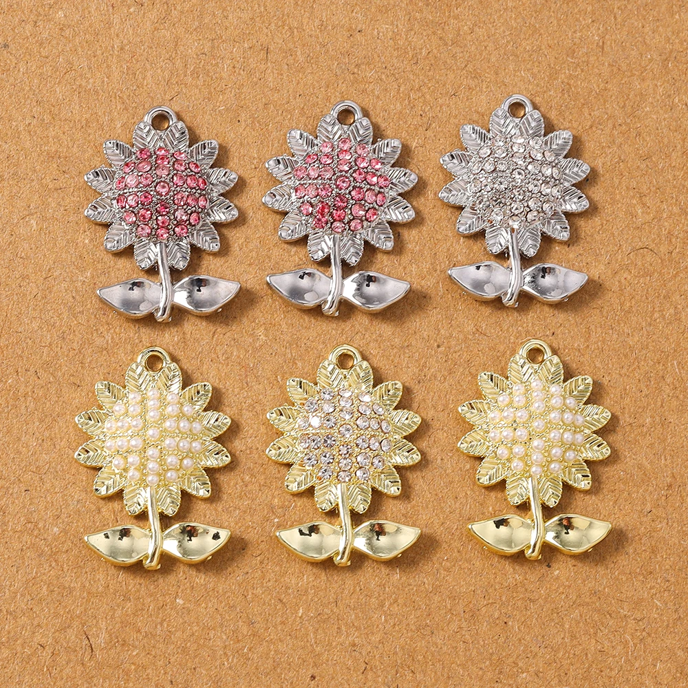 

5pcs Pearl Rhinestones Sunflower Charms Pendants for Jewelry Making Necklace Earrings Bracelet DIY Accessories Supplies