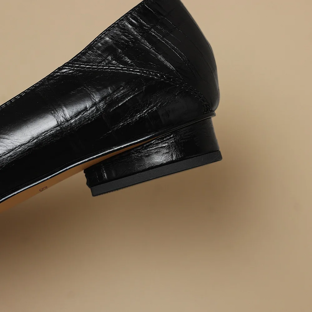 【JOCHEBED HU】Women's Handmade Genuine Leather pointed toe metal buckle slip-on quality soft elegant ladies Low heel shoes 34-40 view 5