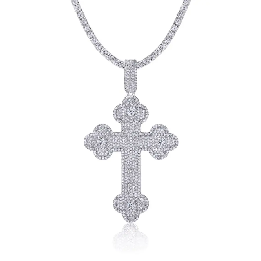 

Luxury S925 Sterling Silver Cross Pendant Necklace GRA Certified Lab Diamond Religious Religious Jewelry for Men and Women