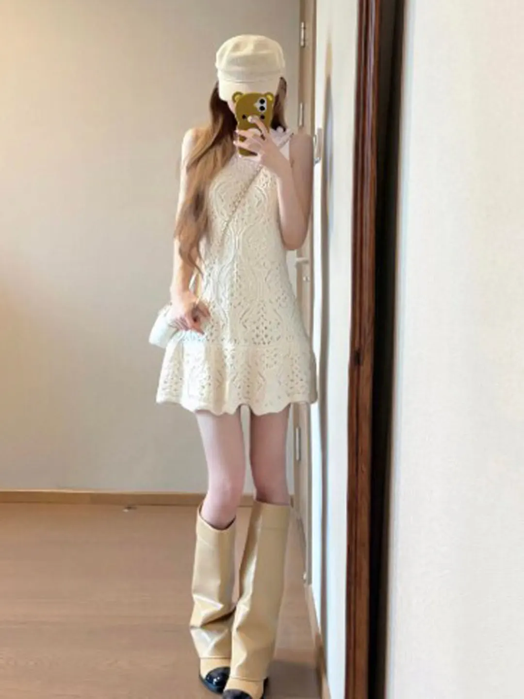 

Unique Small Size Knitted Dress Set with Camisole Beautiful Waist-Cinching Summer Fashion Casual Comfortable Cotton Blend