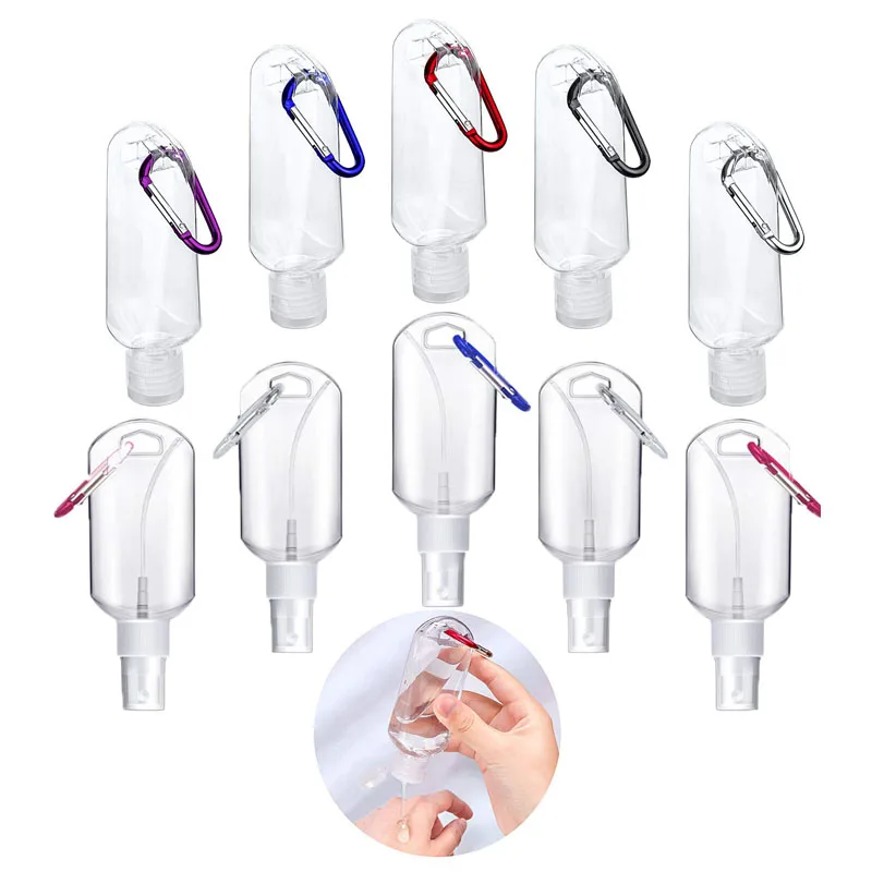 

100Pcs 30ml/50ml/60ml Reusable Portable Mini Size Empty Spray Bottle Hand Sanitizer Bottle Travel Small Holder Hook Keychain