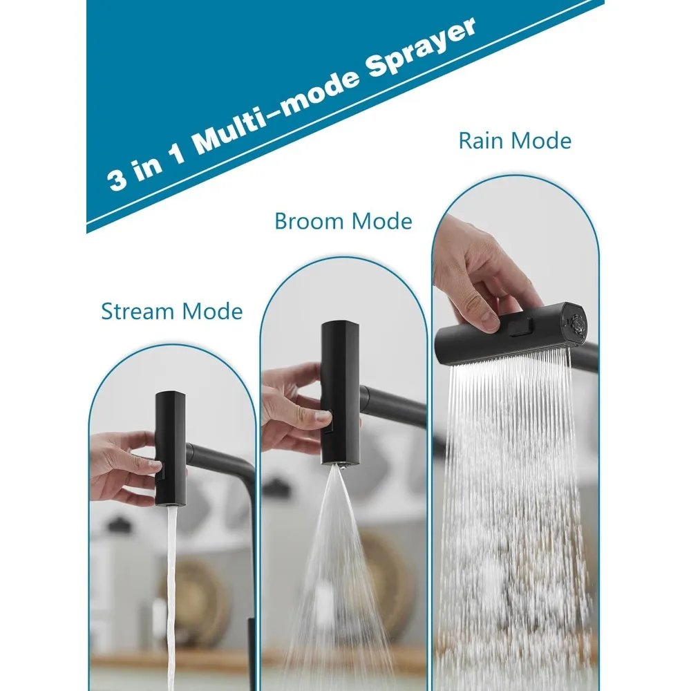 Stainless Steel Pull-Down Spray Kitchen Faucets with Waterfall Spout for Commercial Use