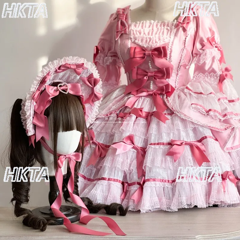 

Sweet Cute Lolita Handmade Production Lace Bow Pearl Pink Headbands BNT Hat Kawaii Cosplay Accessories Hair Clips Headgear Women
