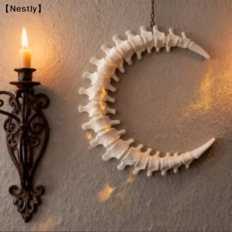Spinal Cord Moon Wall Hanging Gothic Home Decor Living Room Wall Art Ornament Dissecting Wall Decora Using Bone Moon Art〔Nest〕