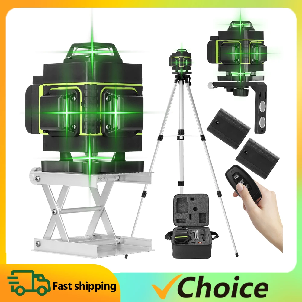 4D 16 Lines Level Tool Vertical Horizontal Line Self-leveling Green Beam 360 Horizontal And Vertical Laser level With 1.2M Bar