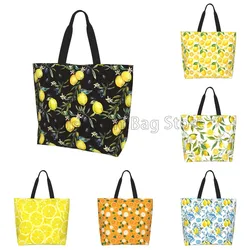 Chic Fresh Tropical Lemons Large Shoulder Tote Bag Top Handle Bag for Gym Beach Travel Shopping Women Reusable Grocery Bag