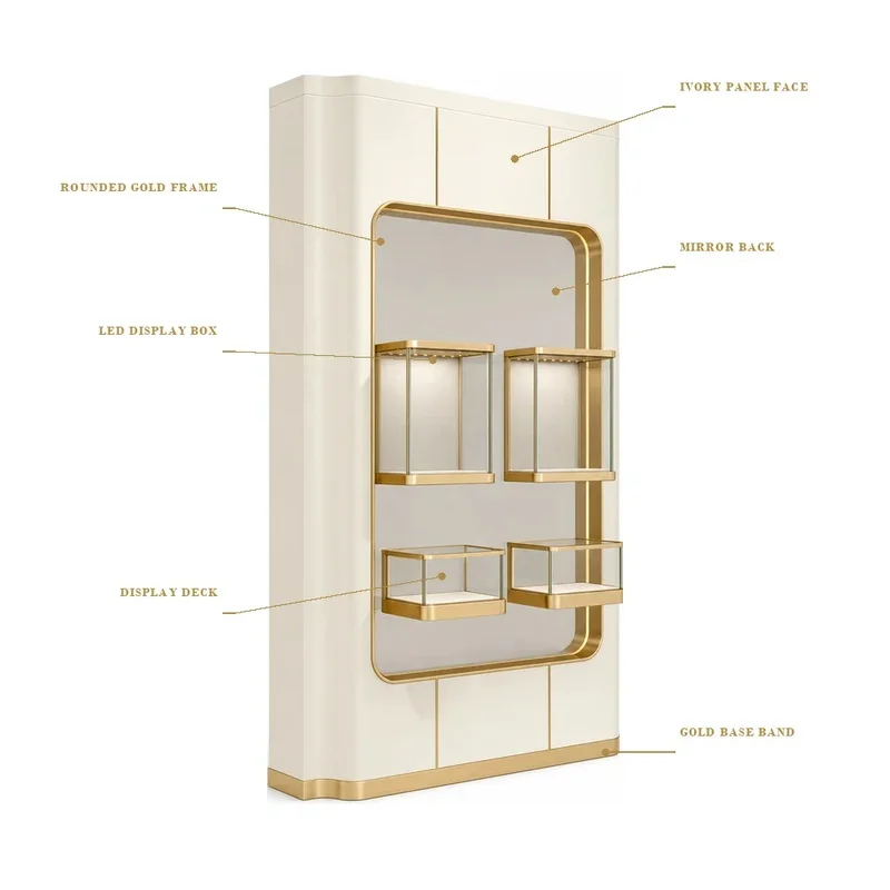 custom.Wall Mounted Aluminum Jewelry Display Cabinet LED Lighting 2-Tier Necklace Pendant Retail Store Distributor