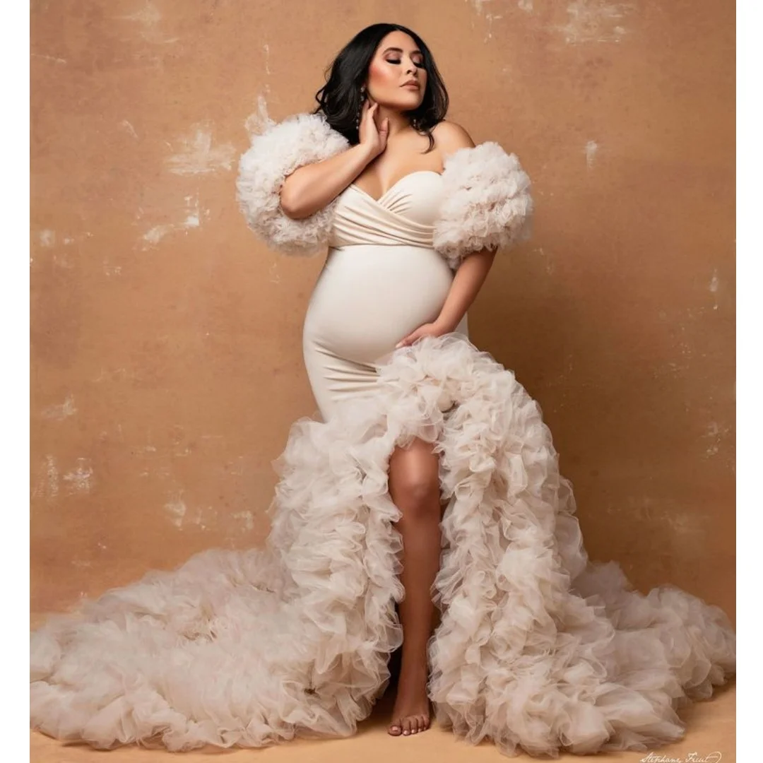 

Роскошные платья для выпускного вечера с оборками, многослойное тюлевое платье для беременных, индивидуальное платье с скользящим шлейфом, платье de novia, реквизит для фотосъемки