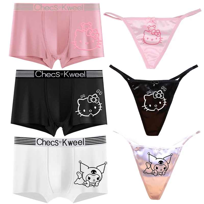 Anime Couple Underwear Hello Kitty Cute Thong Sexy Seamless Pearl Bow Low Waisted Pure Cotton Crotch Pants for Women Accessories