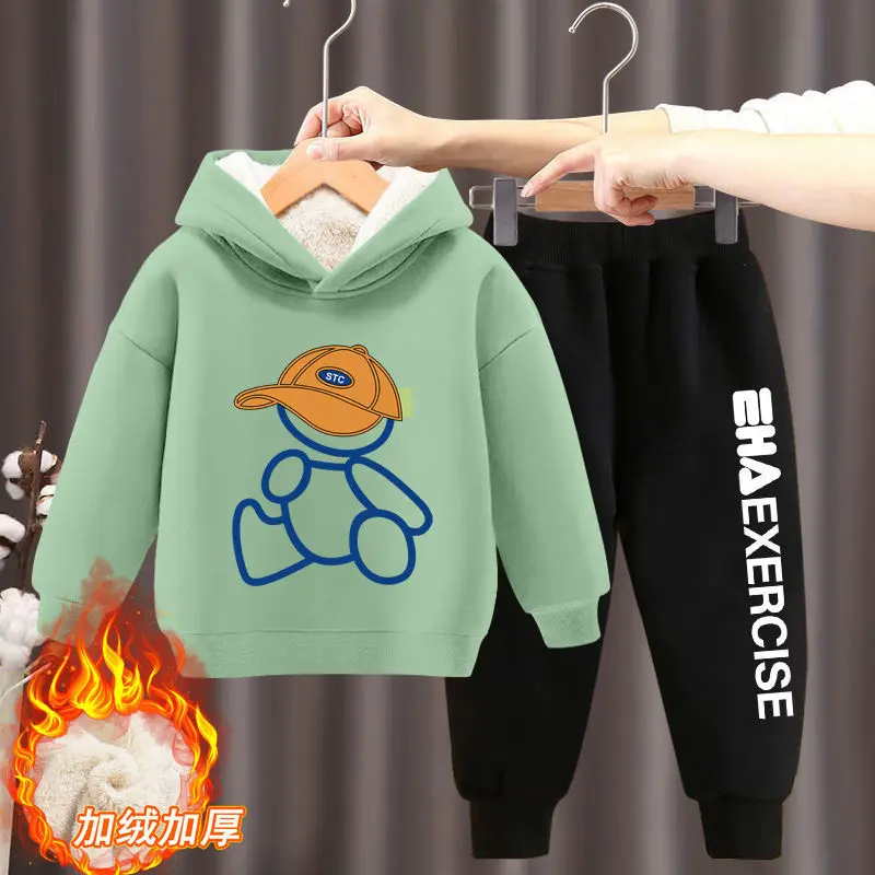 Kids Thicken Sets Winter Baby New Suits Children\'s Padded Warm Top Pants 2Pcs Outfits Toddler Casual Cotton Sportswear 2-10Y