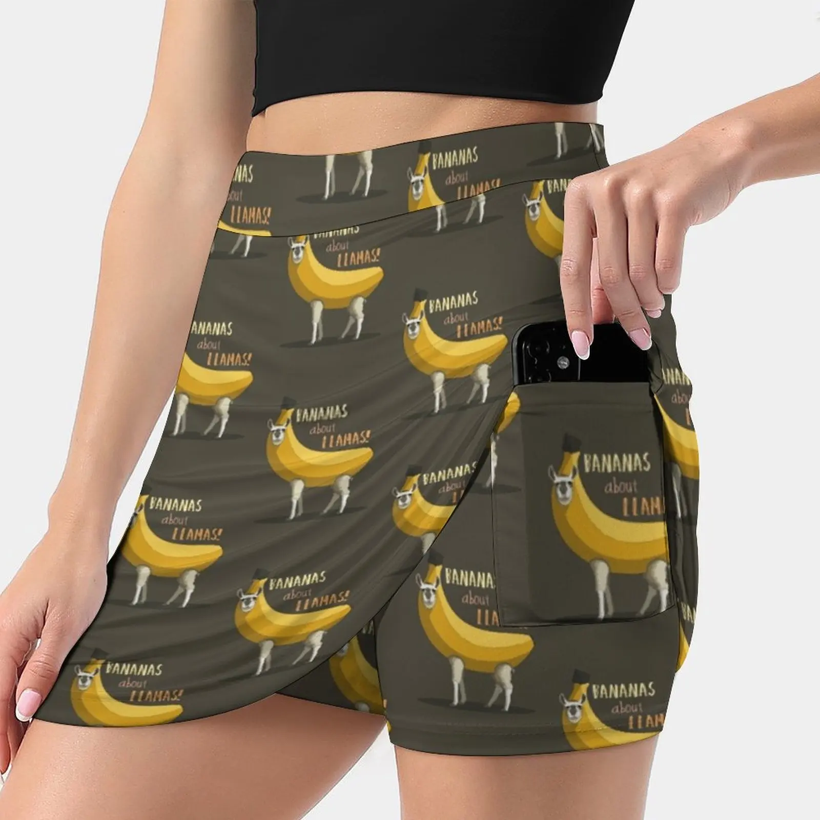 Bananas About Llamas! Women's skirt Mini Skirts A Line Skirt With Hide Pocket Annette Parry Aparry Llama Llama Banana Bananas