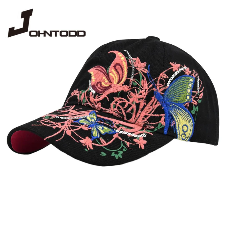 

2021 Fashion Women Baseball Caps Butterflies and Flowers Embroidery Summer Fall Ladies Hat Outdoors Travel Sunhats Adjustable