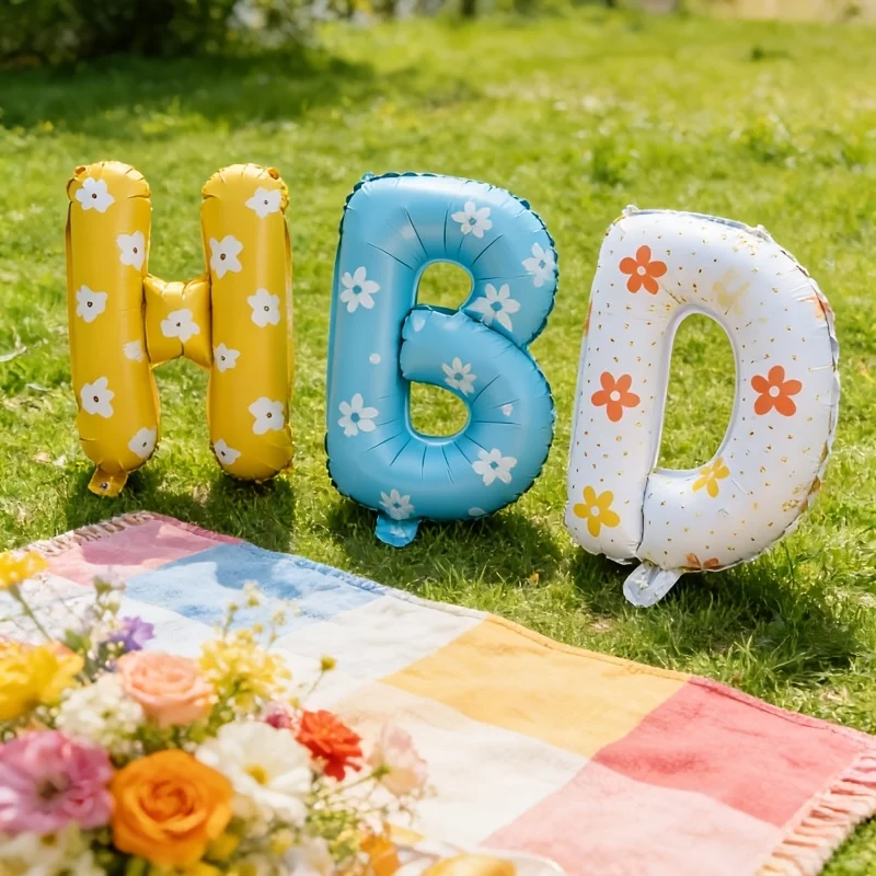 16 Zoll Happy Birthday Ballon Gänseblümchen HBD Buchstaben Folienballon-Set für Kinder Erwachsene Geburtstagsfeier Babyparty Dekorationszubehör – Detail 5