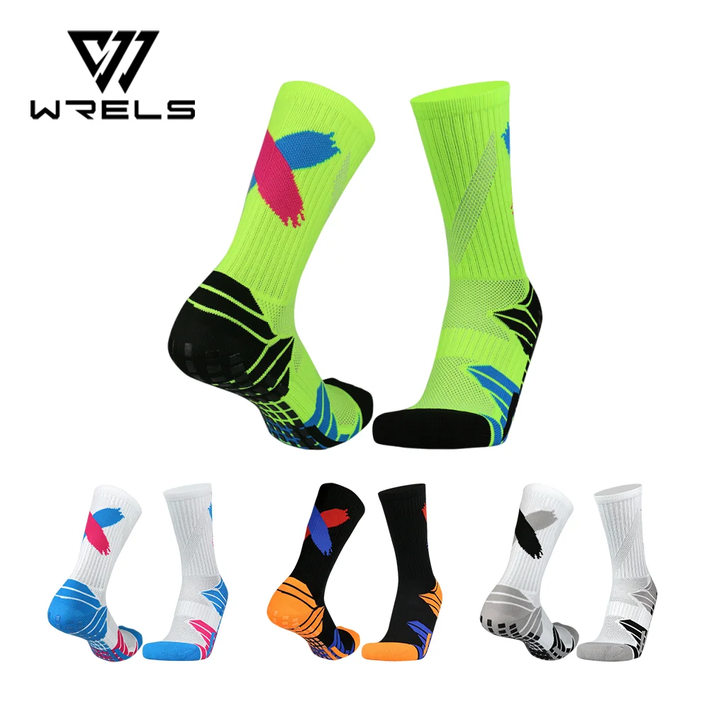 WRELS 1/2/3 Paar Fußball-Sportsocken, rutschfeste, atmungsaktive Socken für Herren und Damen, Outdoor-Sport, feuchtigkeitsableitende Socken mit Grip