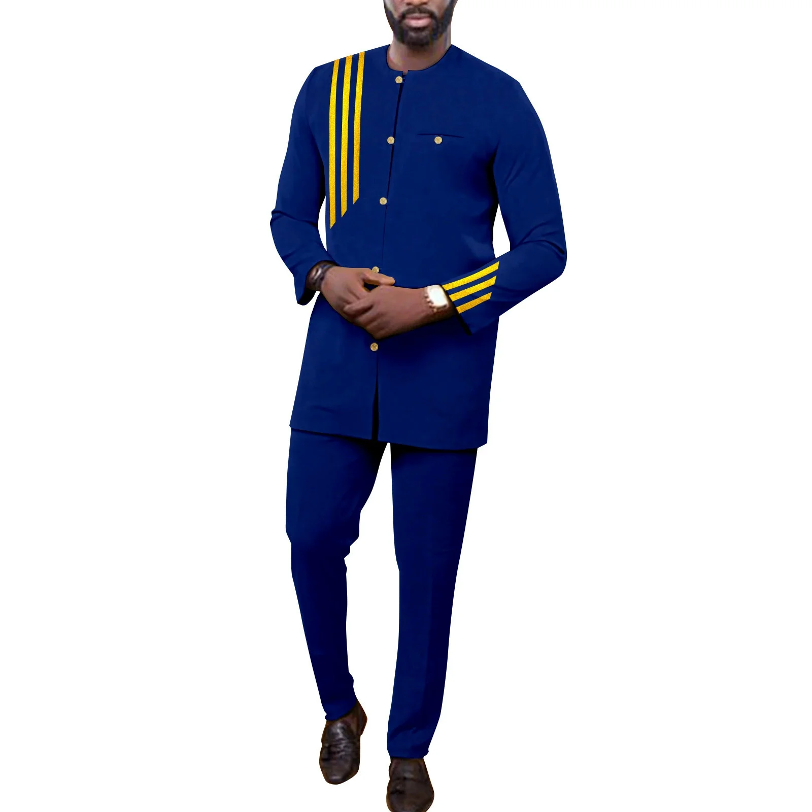 

Sale African Men Suit Slim Fit Outfits Coat Pants 2 Pieces Set Traditional Wedding Wear Bazin Riche Attire