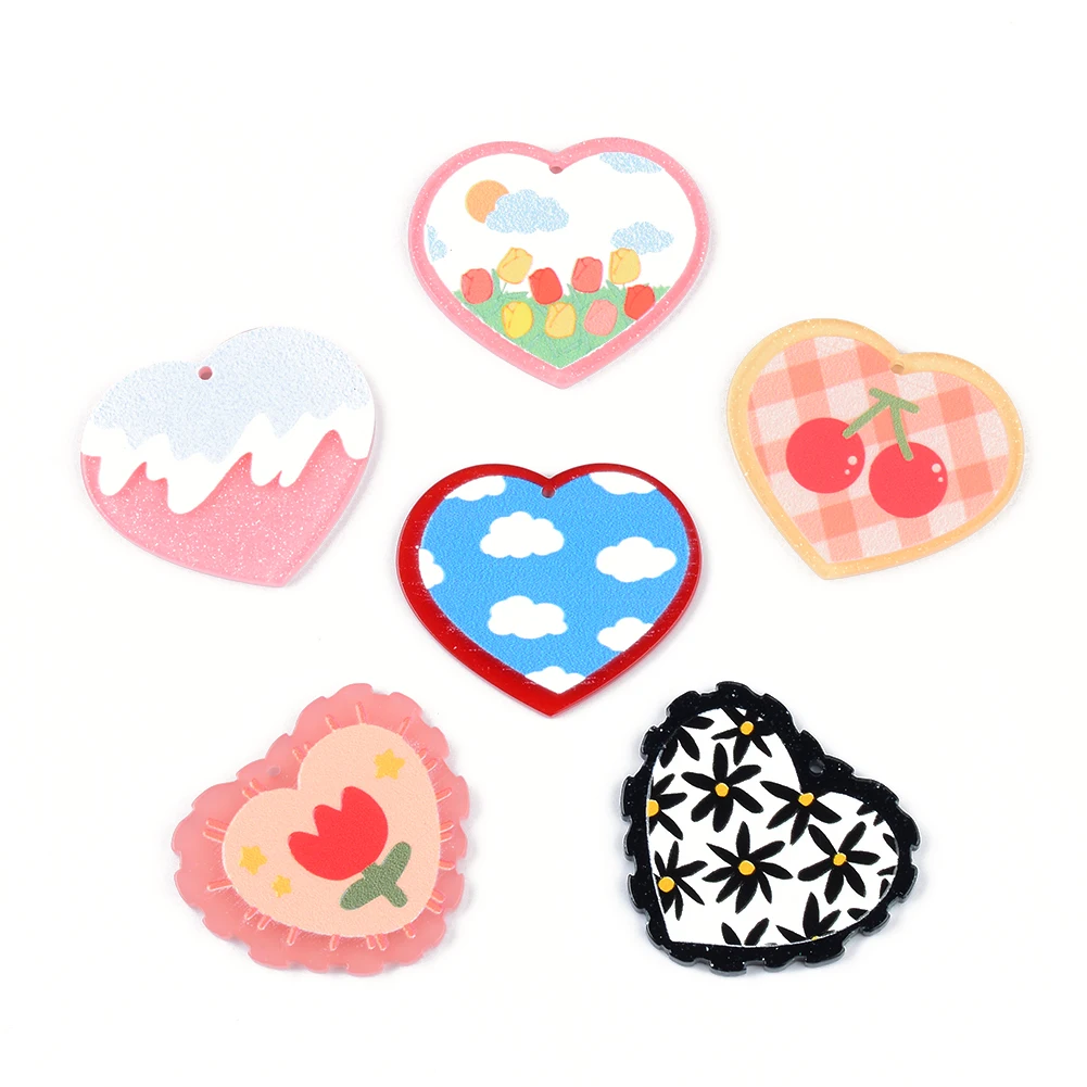 

10pcs Acrylic Colorful Flower Sky Clouds Simple Heart Pendants Jewelry Accessories Handmades Fashion For DIY Earrings Component
