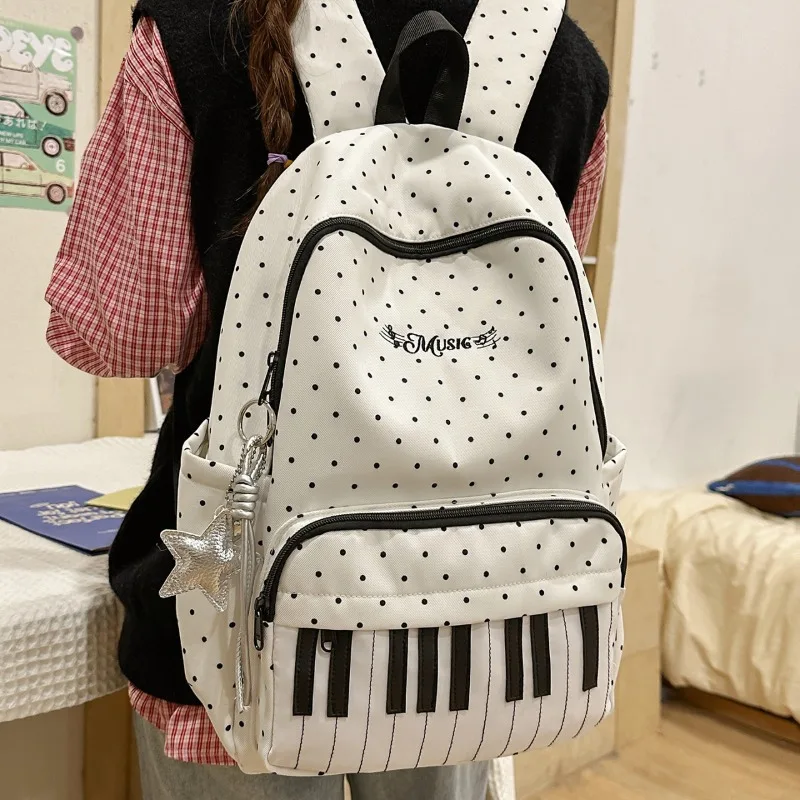 Rucksack mit Klaviertasten-Aufdruck, modisch, lässig, für Jugendliche und Mädchen, niedlicher Tagesrucksack, Studenten-Büchertasche, großer, langlebiger, wasserdichter Nylon-Reiserucksack