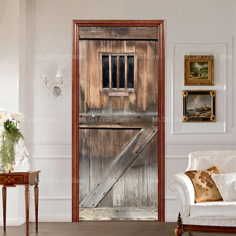 3D Vintage Wood Grain Door Stickers Peel & Stick