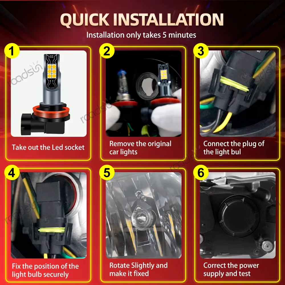 2X 3000K Yellow Light 100W H3 LED Fog Light For SUBARU IMPREZA Saloon (GC) Saloon 4-door 1993 1994 1995 1996 1997 1998 1999 2000 - view 6