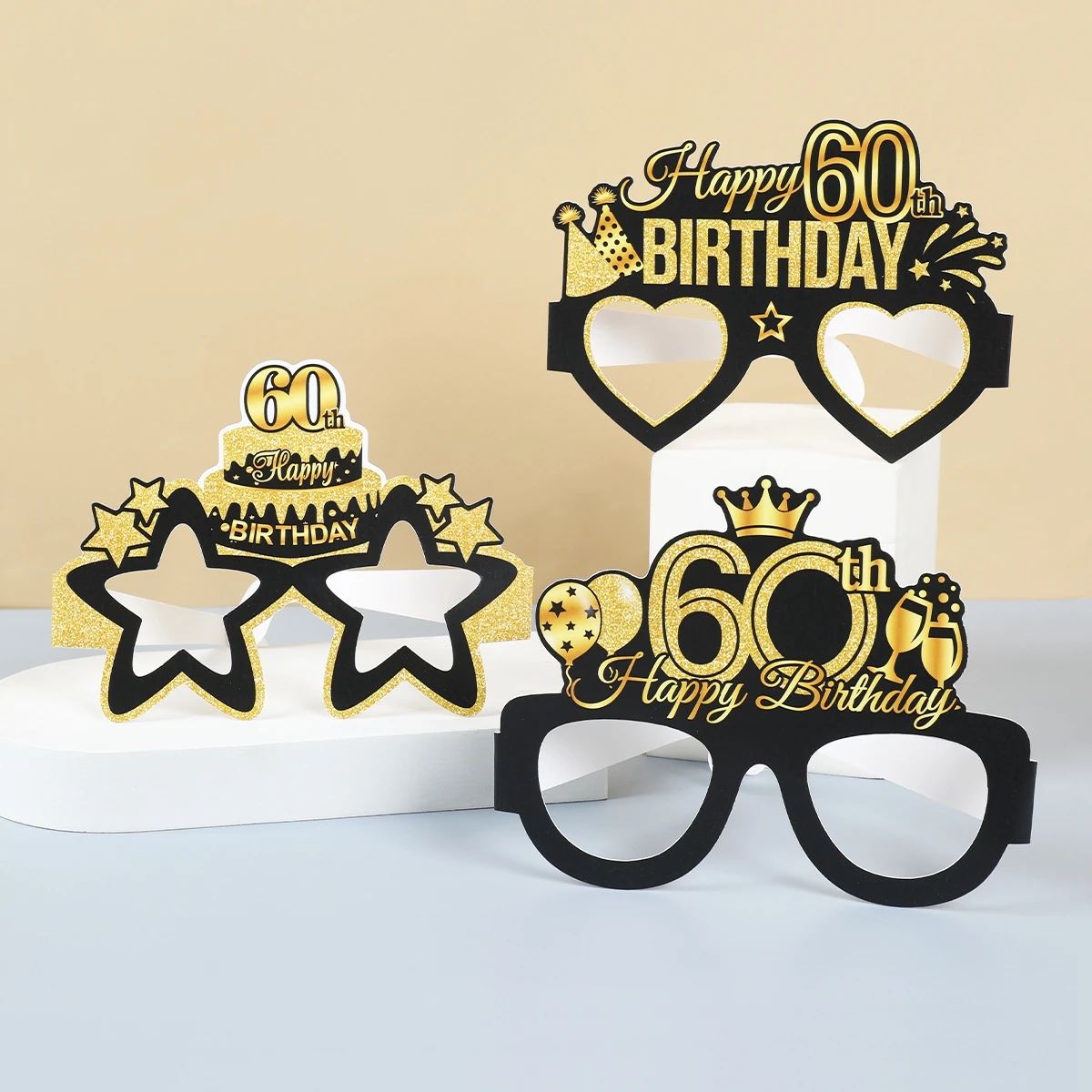 Gafas de papel de cumpleaños de oro negro, decoración de fiesta de cumpleaños de 18, 40, 50 y 60 años, accesorios para fotos, regalos de bricolaje