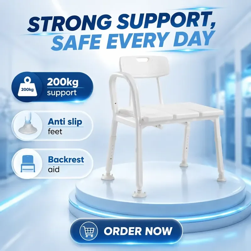Adjustable Aluminum Shower Seat Non Slip Bath Stool for Elderly Safety Bathroom Care Equipment Height Adjustable Chair Non