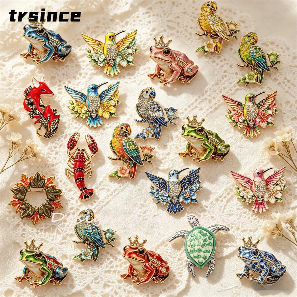 Retro Emaille-Strass-Brosche Niedliche Krone Frosch Vogel Fuchs Schildkröte Tier-Anstecknadel Elegante Kleidungsdekoration Broschen für Damen Schmuck Geschenk