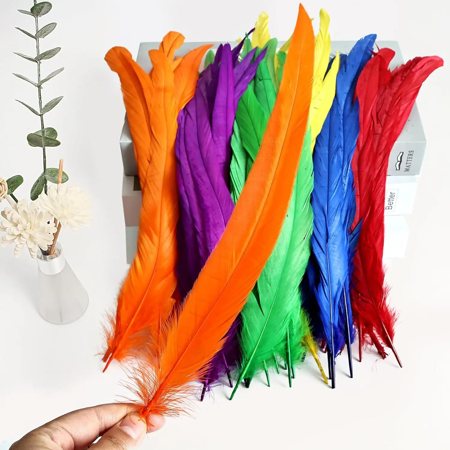 

100PCS Rooster Tail Feathers Bulk Natural 10-18Inch 25-45cm Carnival Party Headwear Performances Costume Decoration DIY