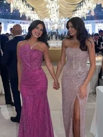 Customized High Quality Evening Dresses Elegant Vintage Sweet Sexy Pink Mermaid Beads Lace Formal Occasion Long Dress Sparkle 4