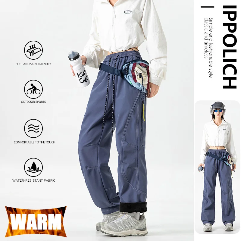 Women's Winter Fleece Pants Casual Hiking Sports Outdoor Mountain Climbing Thickened Warm Waterproof Windproof Workwear Trousers