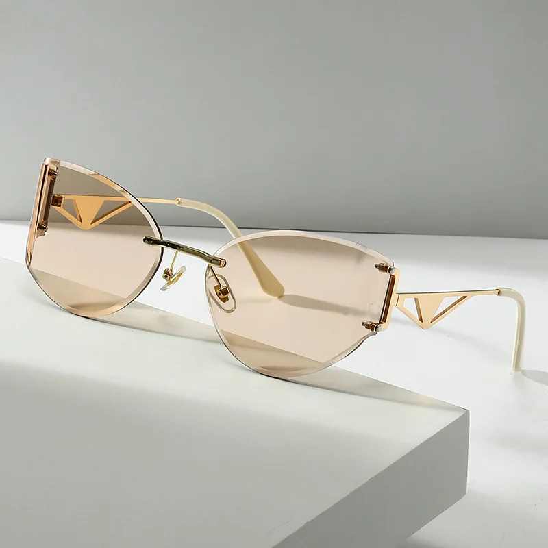 

New Fashionable Frameless Metal Designer Women's Sunglasses with Simple Lines for Celebrities Same Style