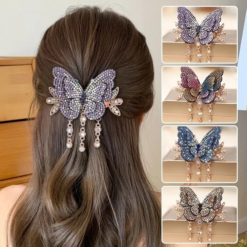 light luxury high-end butterfly tassel hair clip for the back of the head, exquisite and elegant hair accessory