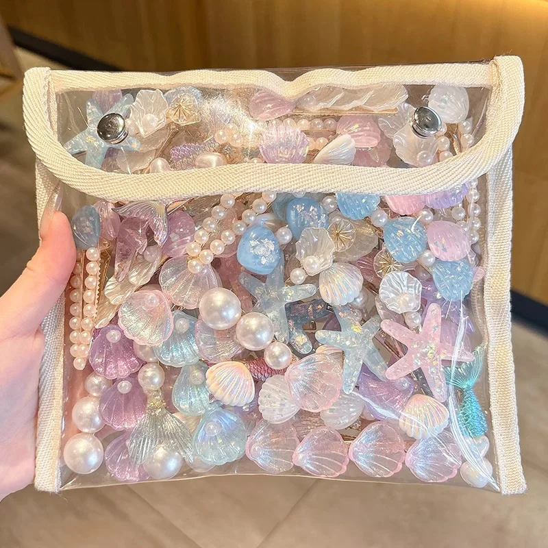 Pince à cheveux polyvalente et raffinée, style océan, motif coquillage et étoile de mer, tendance, mignonne, pour enfants, type bec de canard sirène