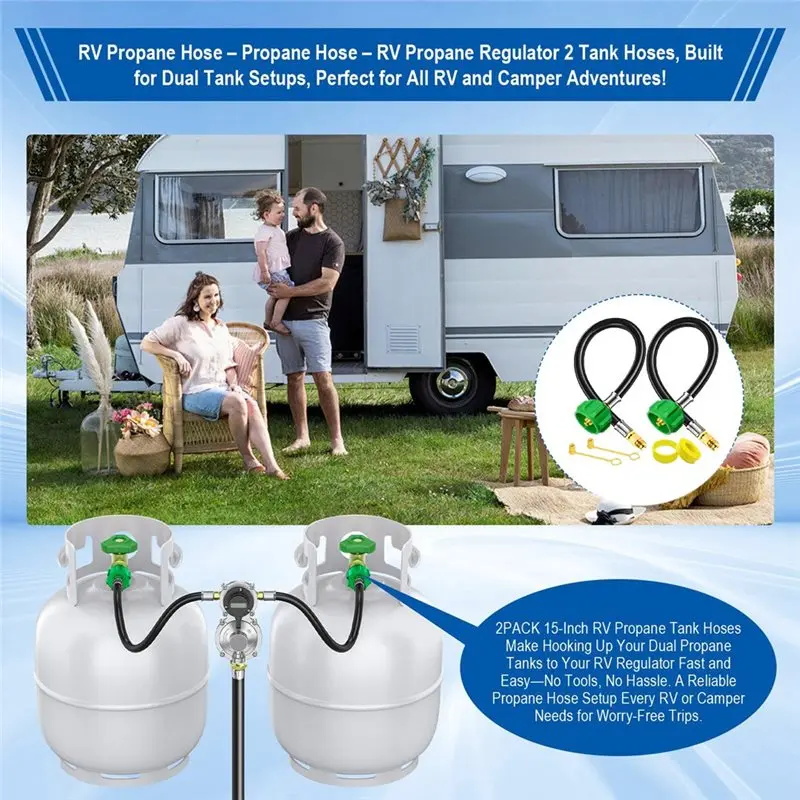 For Dual Tank Regulator For BBQ/RV/Camping/Outdoor Cooking RV Propane Tank Hose 15