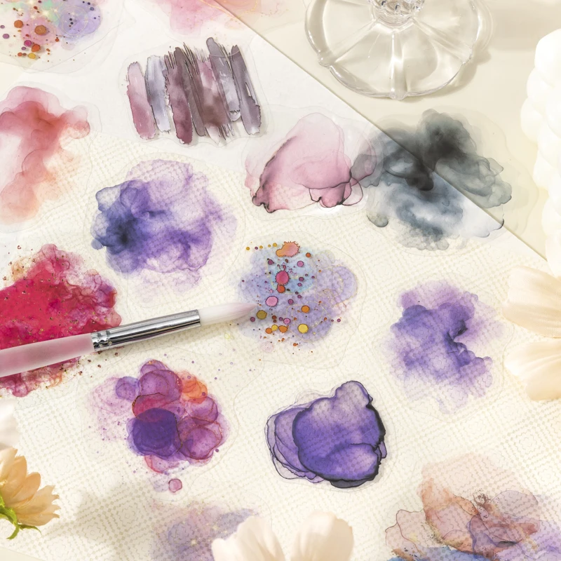 JIANQI 100 Pcs/Pack Vintage Watercolor traces PET sticker for DIY scrapbooking Journal Photo Album Decoration Materials Stickers