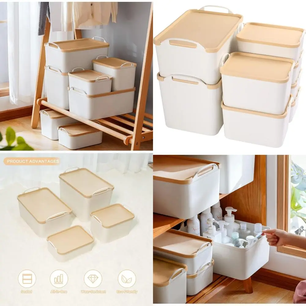 

Белый пластиковый набор для хранения из 8 предметов с крышками, ручками для стола, кухни, шкафа и организации белья