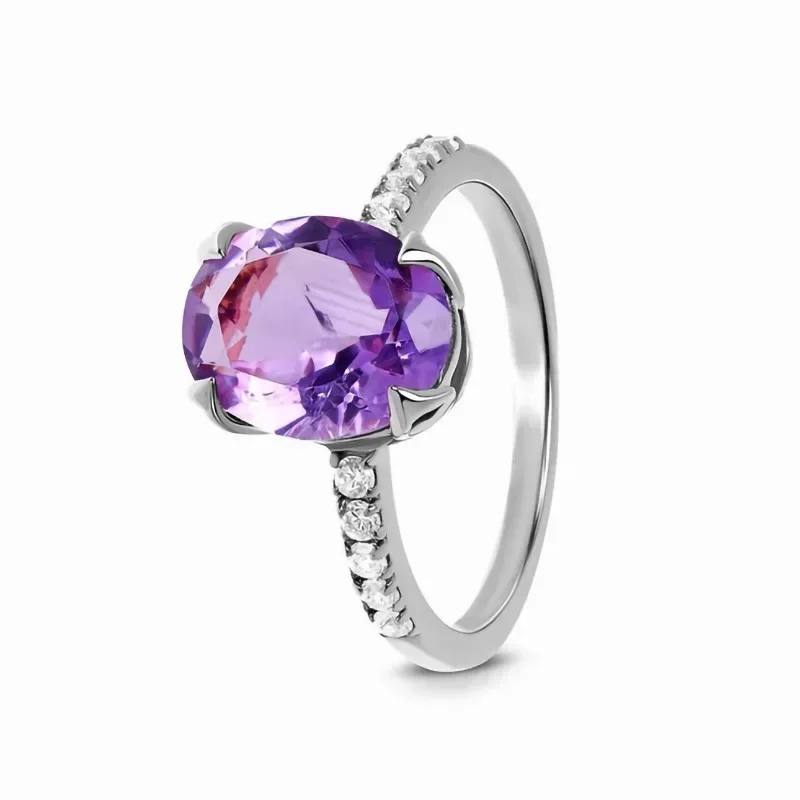 2023 European and American retro S925 sterling silver micro zircon purple gemstone ring for women with a minimalist design feel