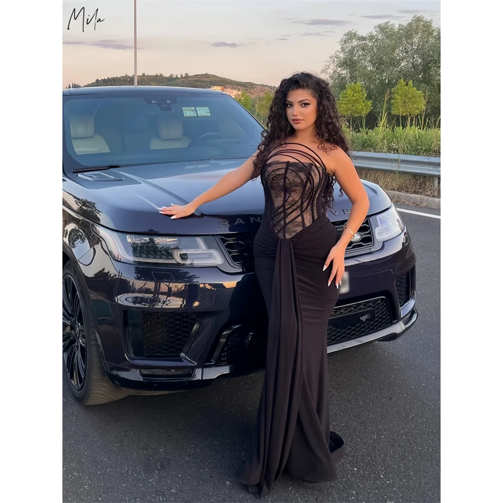 

Черное кружевное свадебное платье без бретелек Mila, сексуальные вечерние платья русалки по индивидуальному заказу, 2025 г., без рукавов на молнии, платья de fiesta
