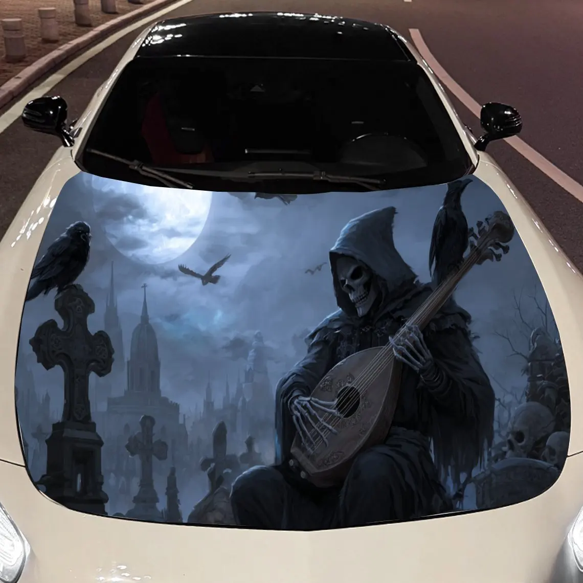 

The Grim Reaper Who Plays Guitar Car Hood Vinyl Stickers Car Surface Protection Decal Car Decoration Cover Vinyl Wraps Waterproo