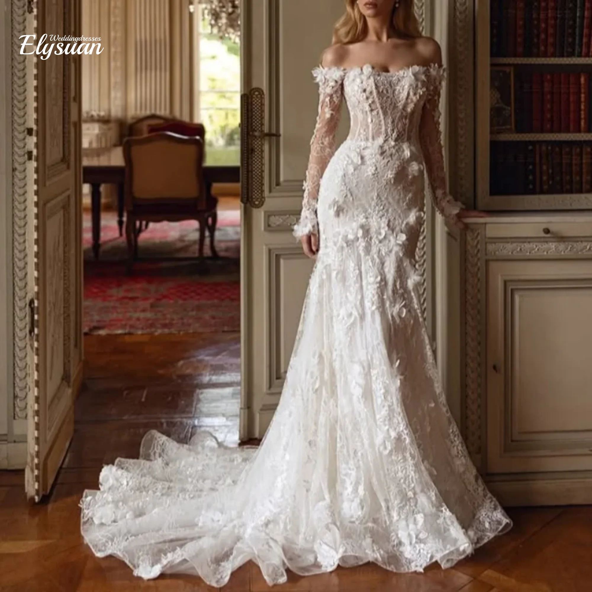 Customized Shiny ivory white Spaghetti Straps Tull Wedding Dresses applique flower fish tail Bridal Gowns Made Dress vestidos