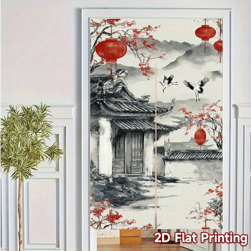 Chinese Style Oriental Door Curtain Room Divider Screen Panel Decorative Wallpaper Lanterns Art Print Decor