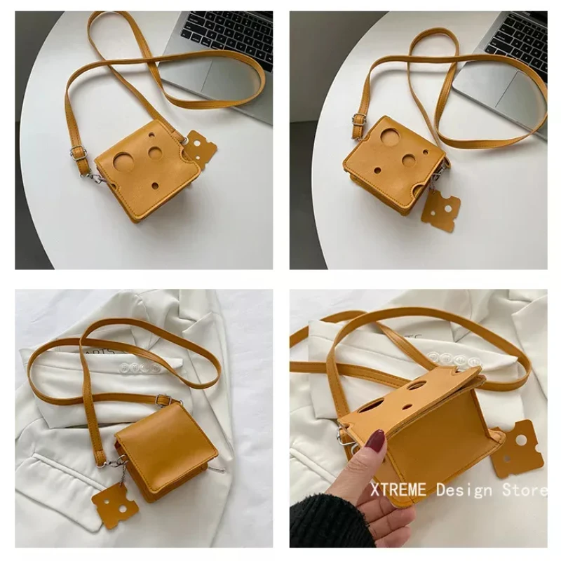 Bolso de mano con forma de queso para mujer, Mini bolso cruzado pequeño con forma de lápiz labial y auriculares, novedad