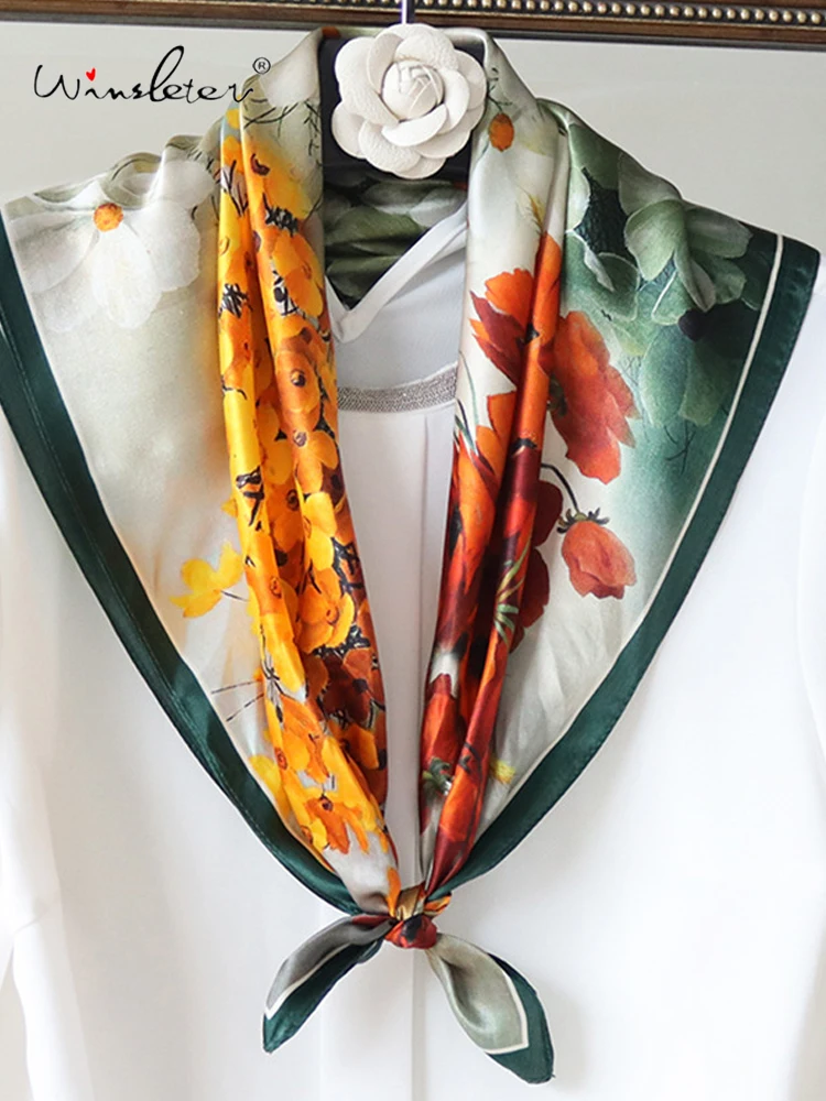 

Winsleter-Women 100%Real Silk Elegant Scarf, 68*68CM Floral Patchwork, Mom Gifts Career Versatile Kerchief, 2025 Autumn A59615CC