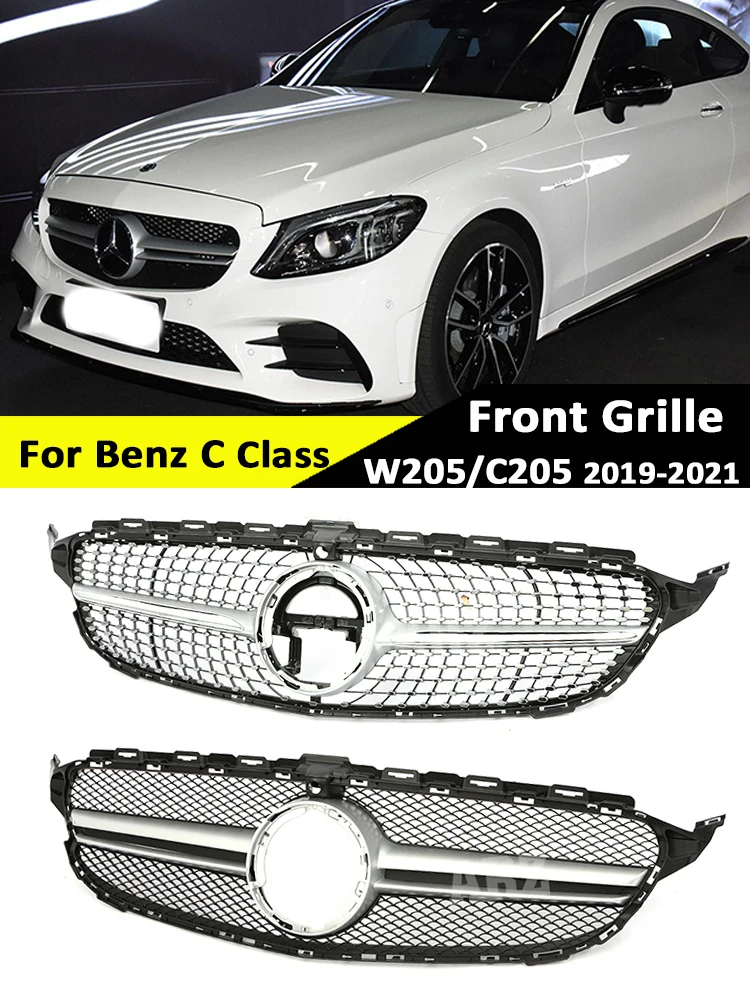 Lower Bumper Grille Radiator Diamond GT AMG Grill For Mercedes Benz C Class W205 Grill Facelift C180 C200 2019-2021 Black Silver