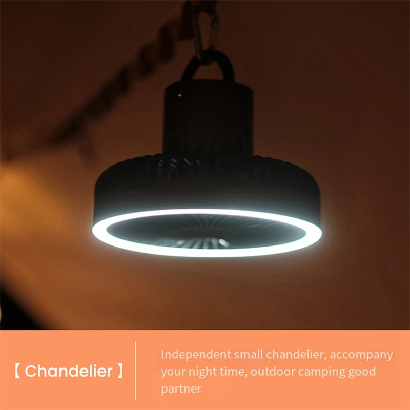 Camping Fan With Portable 3-In-1 LED Light USB Rechargeable Hanging And Standing Large Wind Power