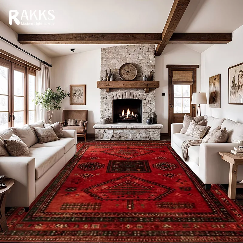 RAKKS Retro Red Persian Carpet / Turkish Area Rug Non-slip Living Room Decor Sofa Rug Bedroom Bedside Rug Kitchen Floor Mat